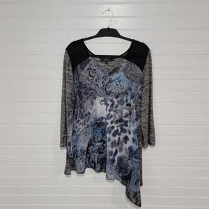 Poeme Citron Size XL Asymmetric Boho Tunic Top Paisley Grunge Indie Quilted USA